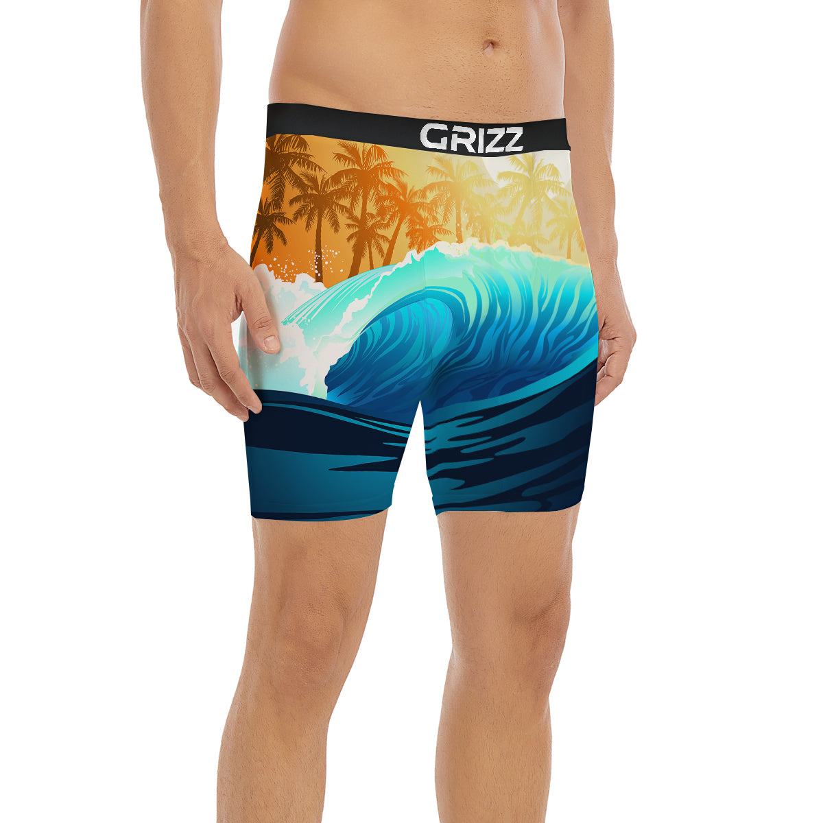 Sunrise Tropical Surfing Wave Print Boxer Briefs-grizzshop