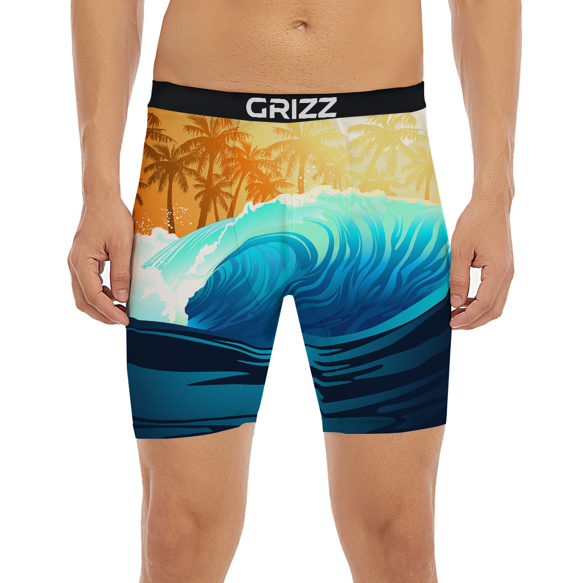 Sunrise Tropical Surfing Wave Print Boxer Briefs-grizzshop