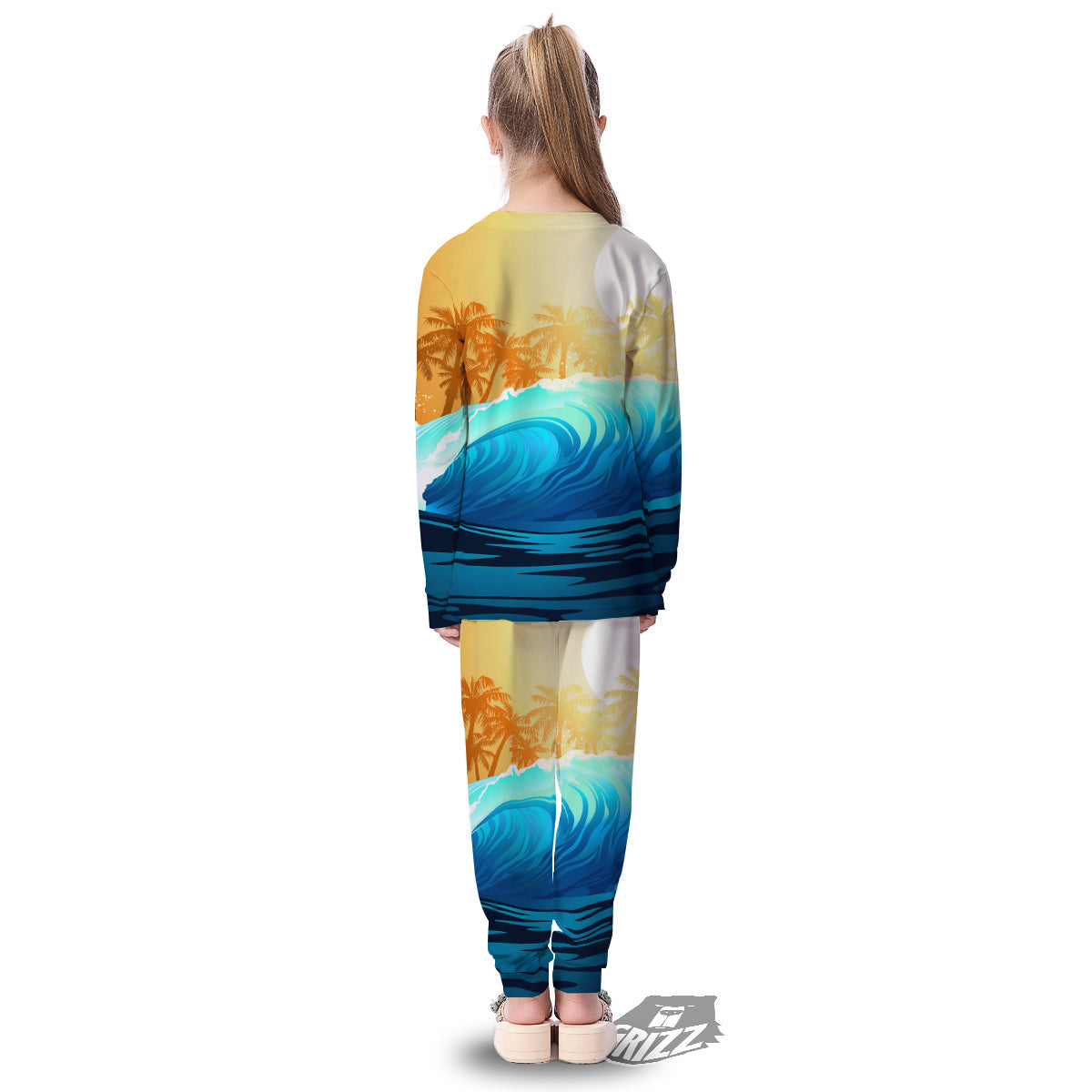 Sunrise Tropical Surfing Wave Print Kid's Pajamas-grizzshop