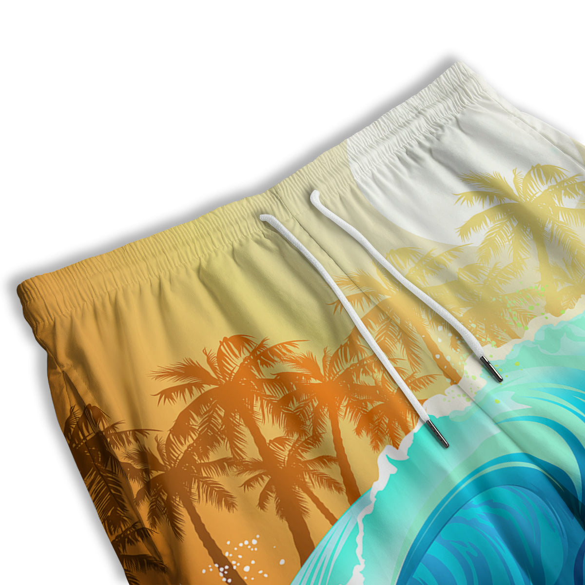 Sunrise Tropical Surfing Wave Print Men's Athletic Shorts