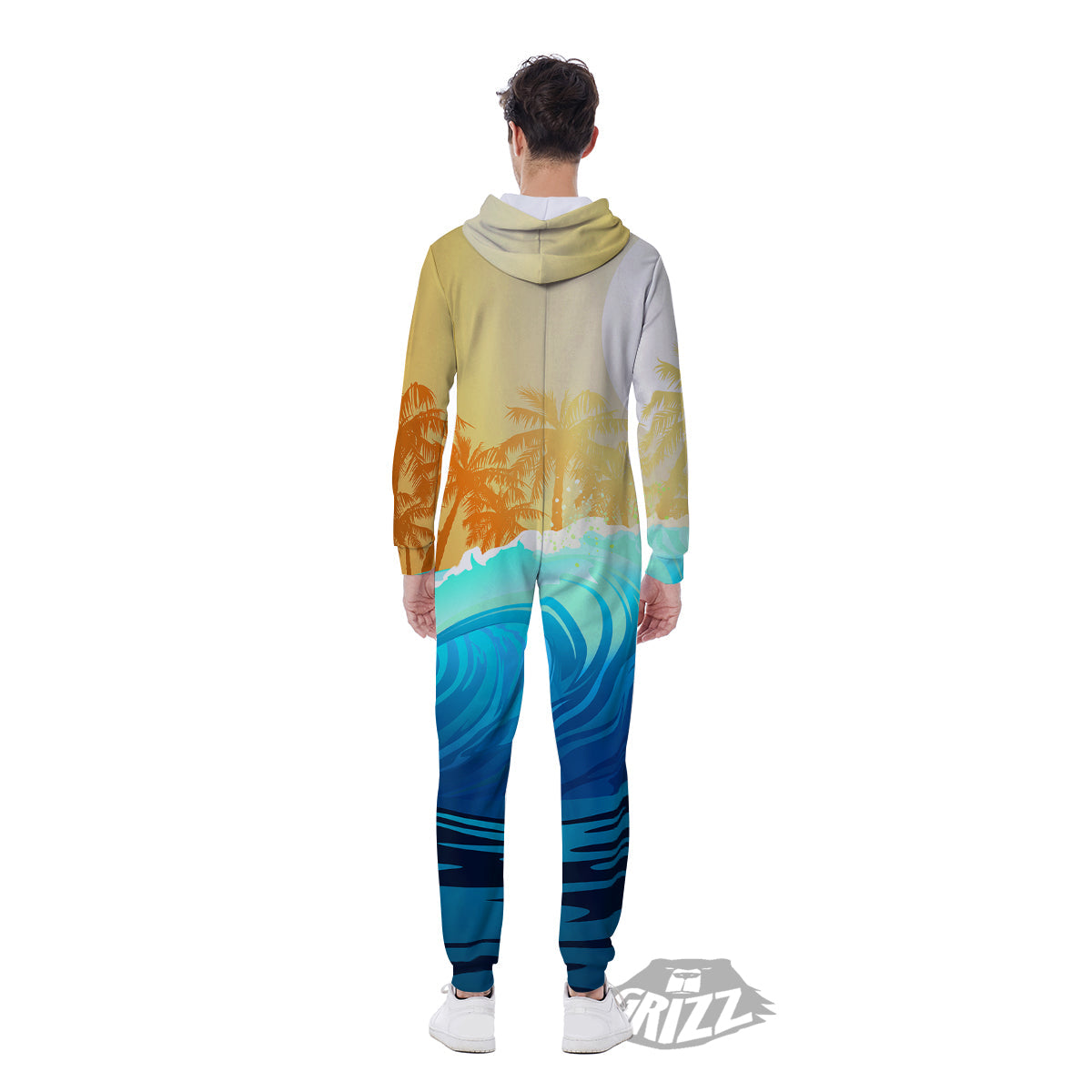 Sunrise Tropical Surfing Wave Print Men's Jumpsuit-grizzshop
