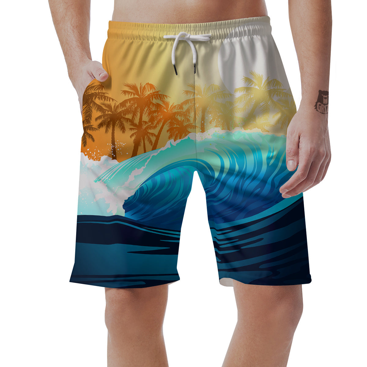 Sunrise Tropical Surfing Wave Print Men's Shorts-grizzshop