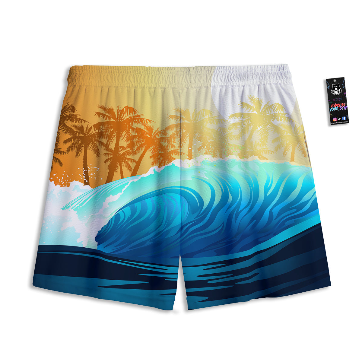 Sunrise Tropical Surfing Wave Print Mesh Shorts-grizzshop