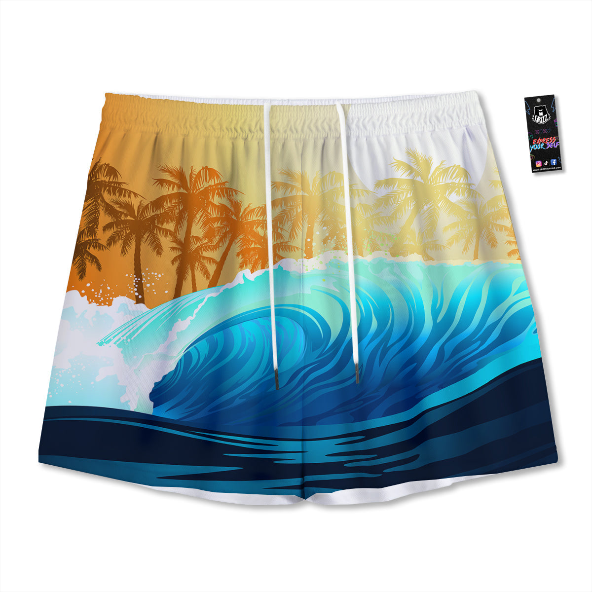 Sunrise Tropical Surfing Wave Print Mesh Shorts-grizzshop