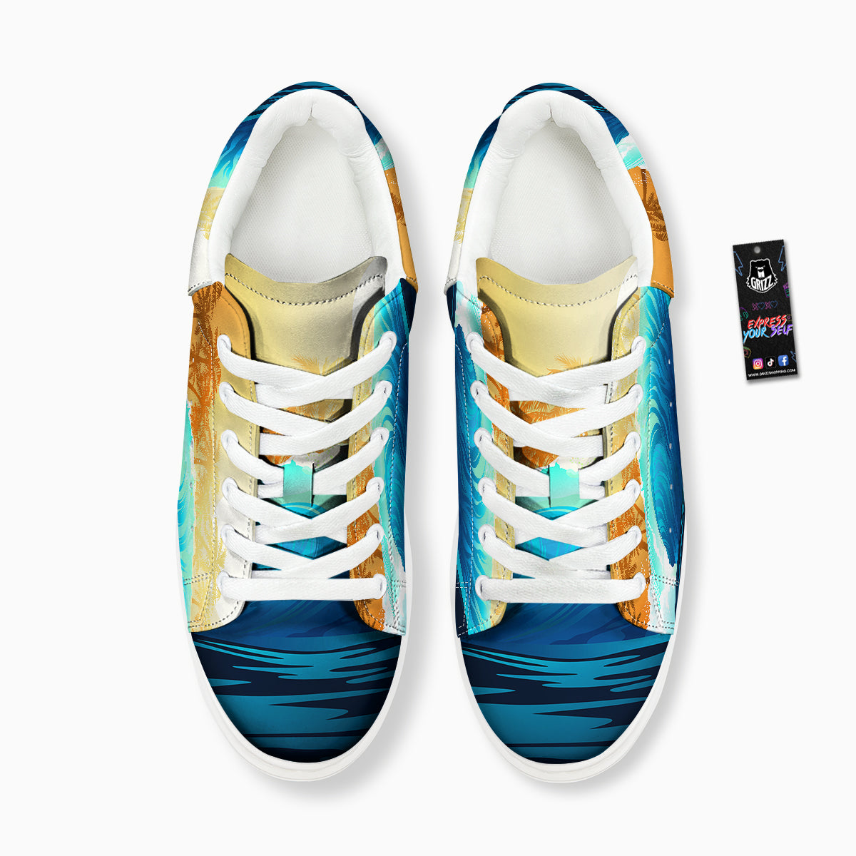 Sunrise Tropical Surfing Wave Print Platform Shoes-grizzshop