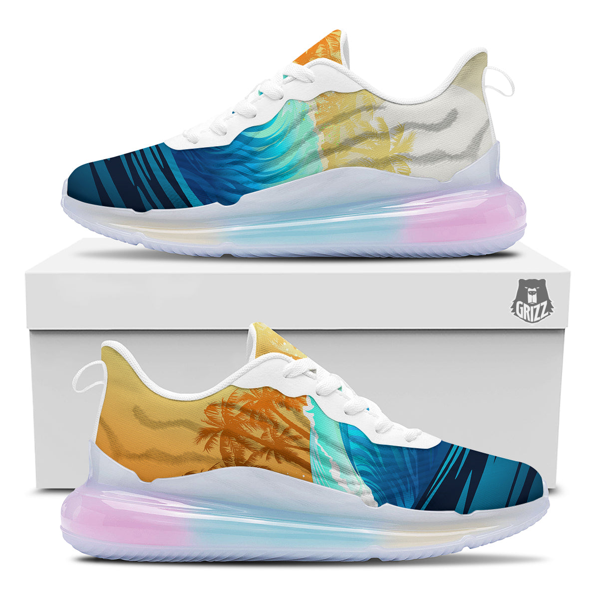 Sunrise Tropical Surfing Wave Print Running Sneakers-grizzshop