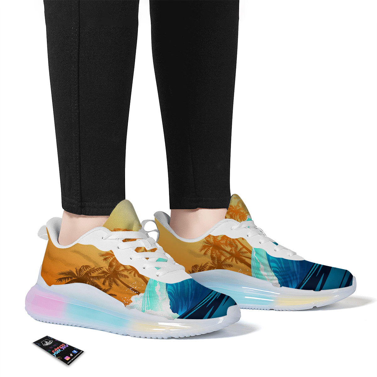 Sunrise Tropical Surfing Wave Print Running Sneakers-grizzshop