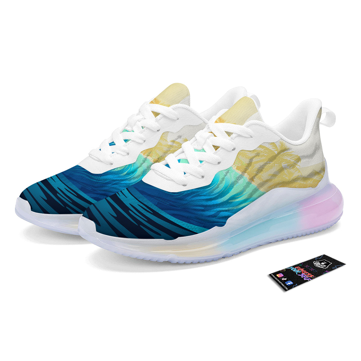 Sunrise Tropical Surfing Wave Print Running Sneakers-grizzshop