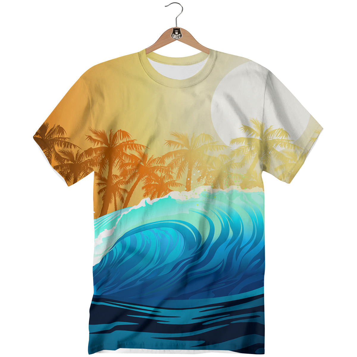 Sunrise Tropical Surfing Wave Print T-Shirt-grizzshop