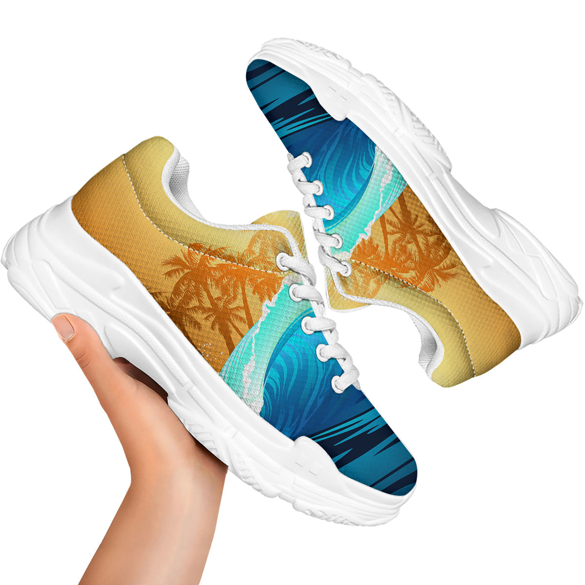 Sunrise Tropical Surfing Wave Print White Chunky Shoes-grizzshop