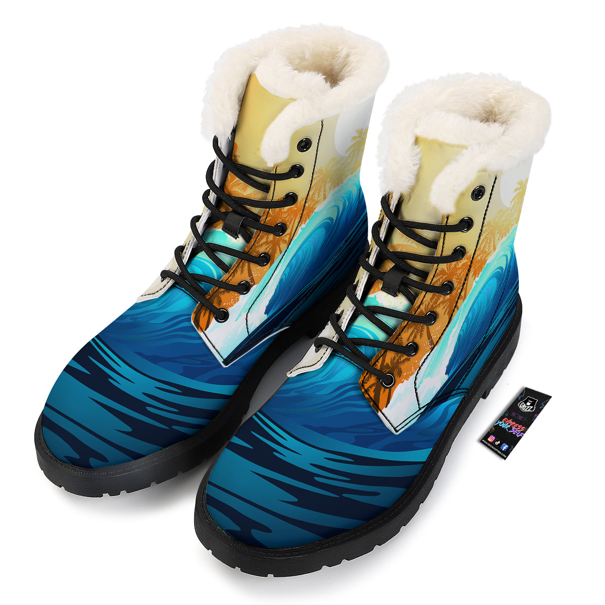 Sunrise Tropical Surfing Wave Print Winter Boots-grizzshop