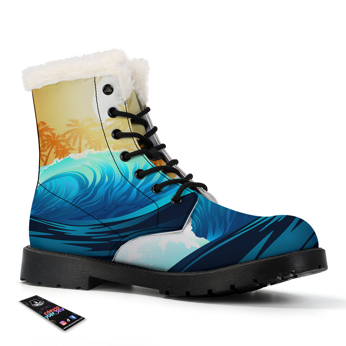 Sunrise Tropical Surfing Wave Print Winter Boots-grizzshop