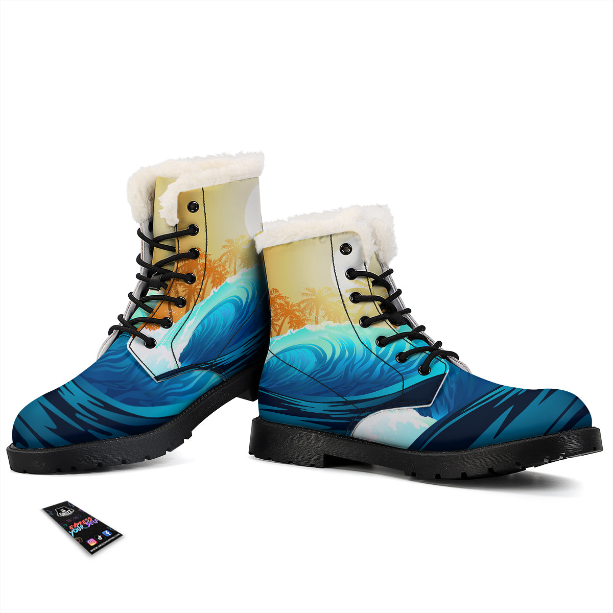 Sunrise Tropical Surfing Wave Print Winter Boots-grizzshop