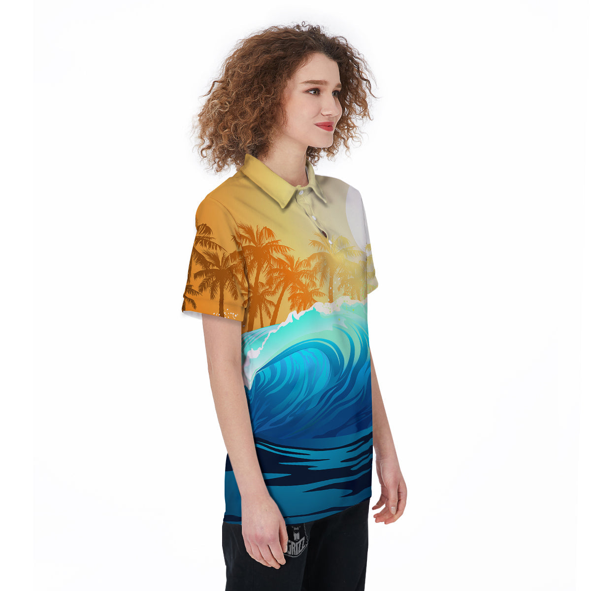 Sunrise Tropical Surfing Wave Print Women's Golf Shirts-grizzshop