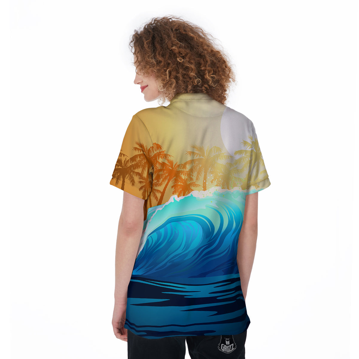 Sunrise Tropical Surfing Wave Print Women's Golf Shirts-grizzshop