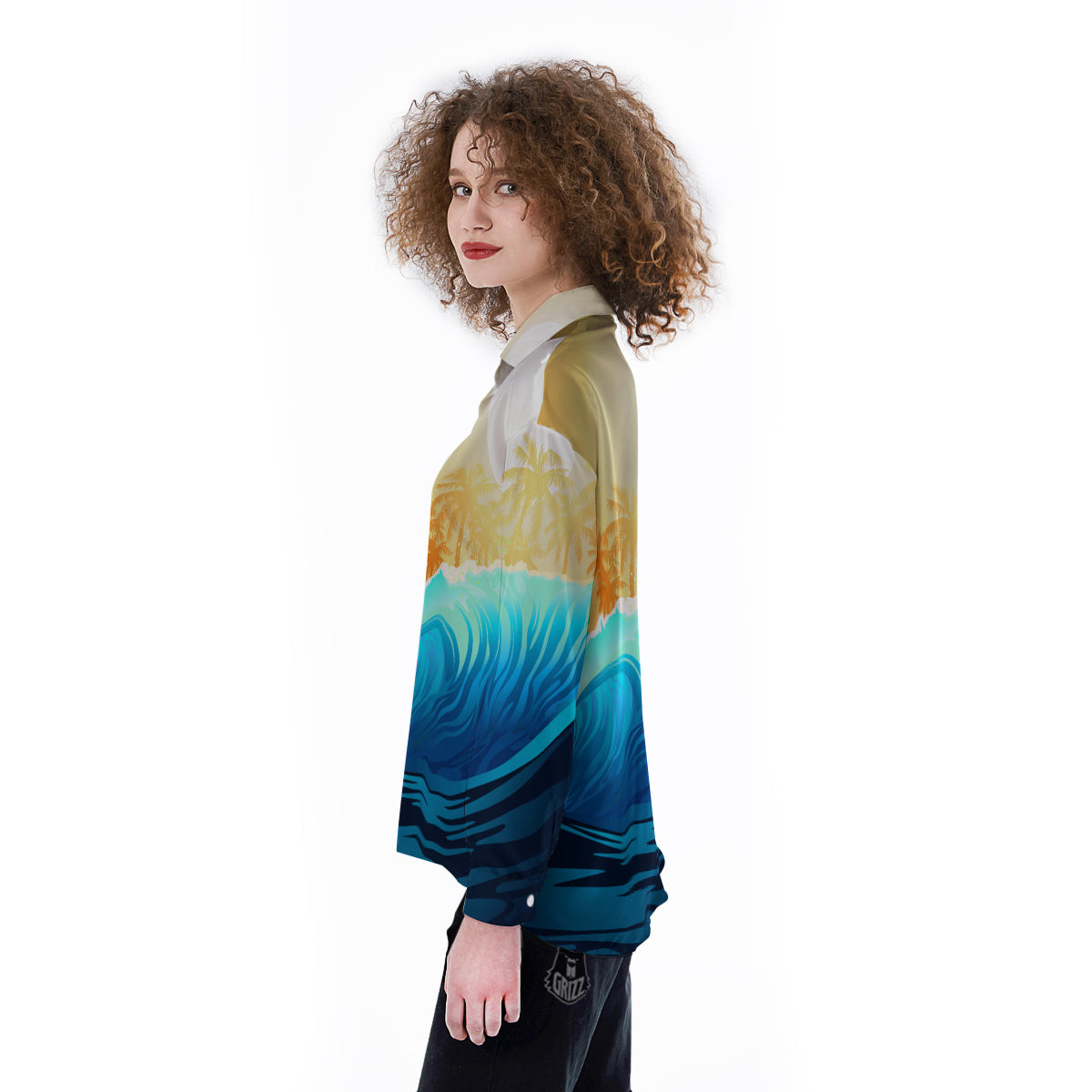 Sunrise Tropical Surfing Wave Print Women's Long Sleeve Shirts-grizzshop