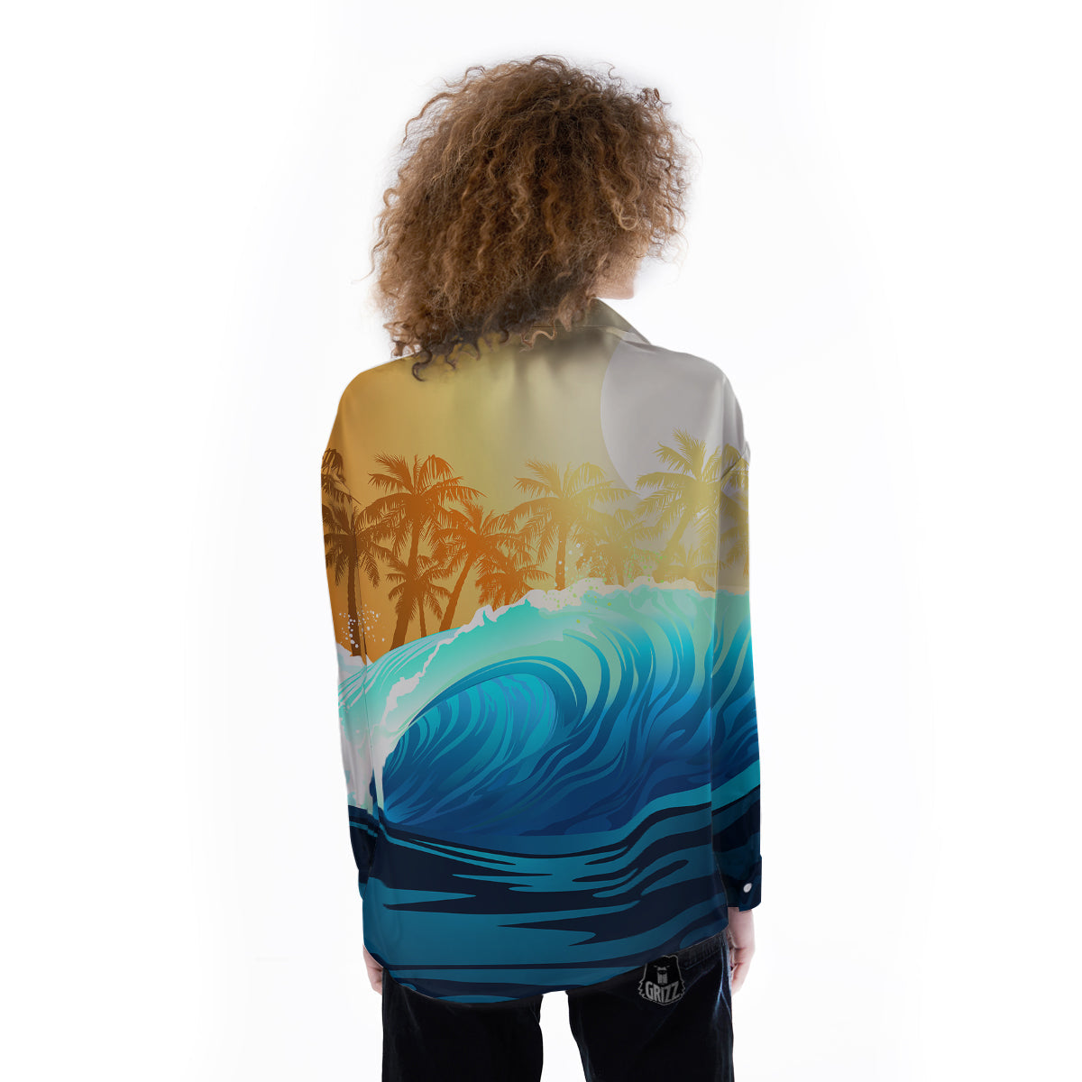 Sunrise Tropical Surfing Wave Print Women's Long Sleeve Shirts-grizzshop