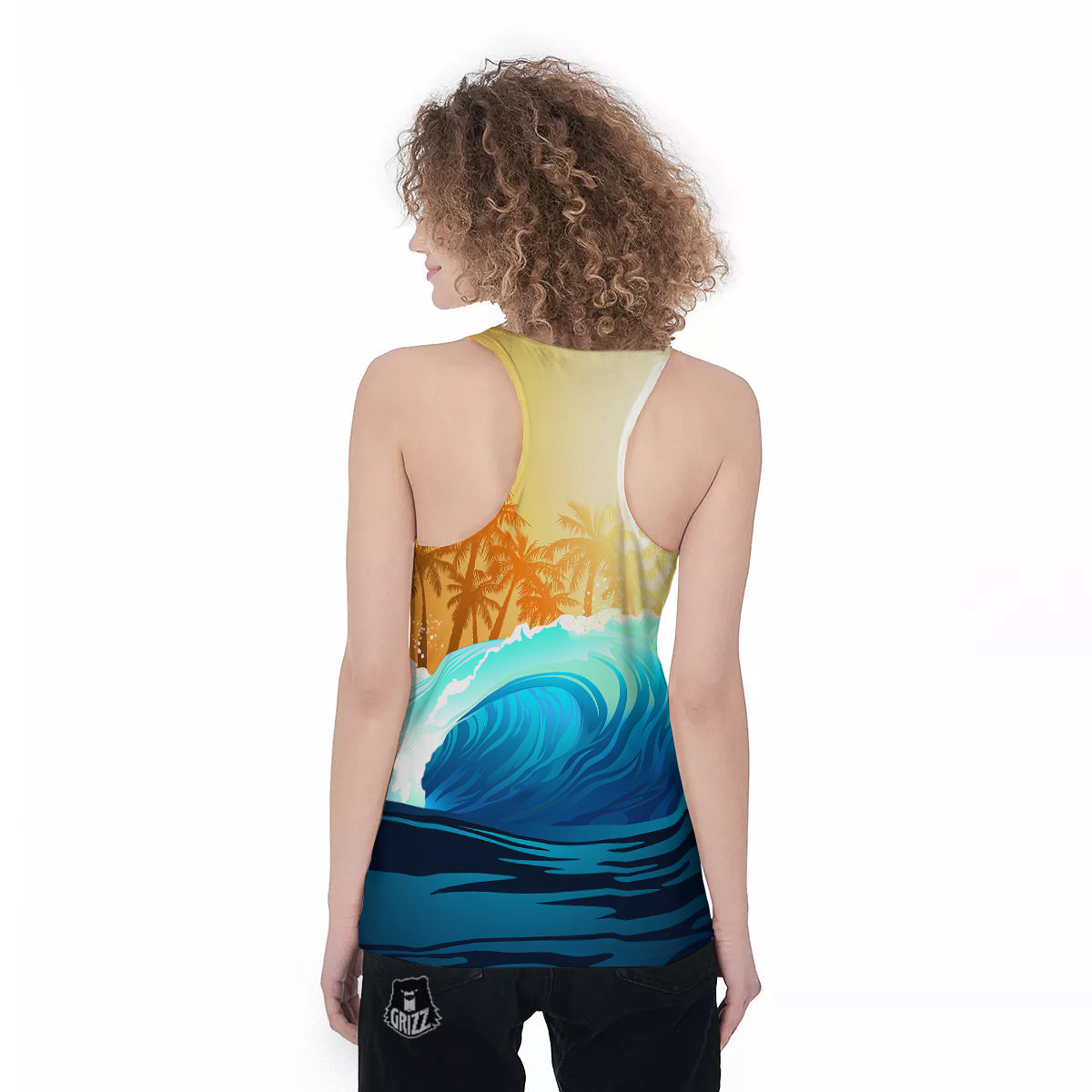 Sunrise Tropical Surfing Wave Print Women's Racerback Tank Top-grizzshop