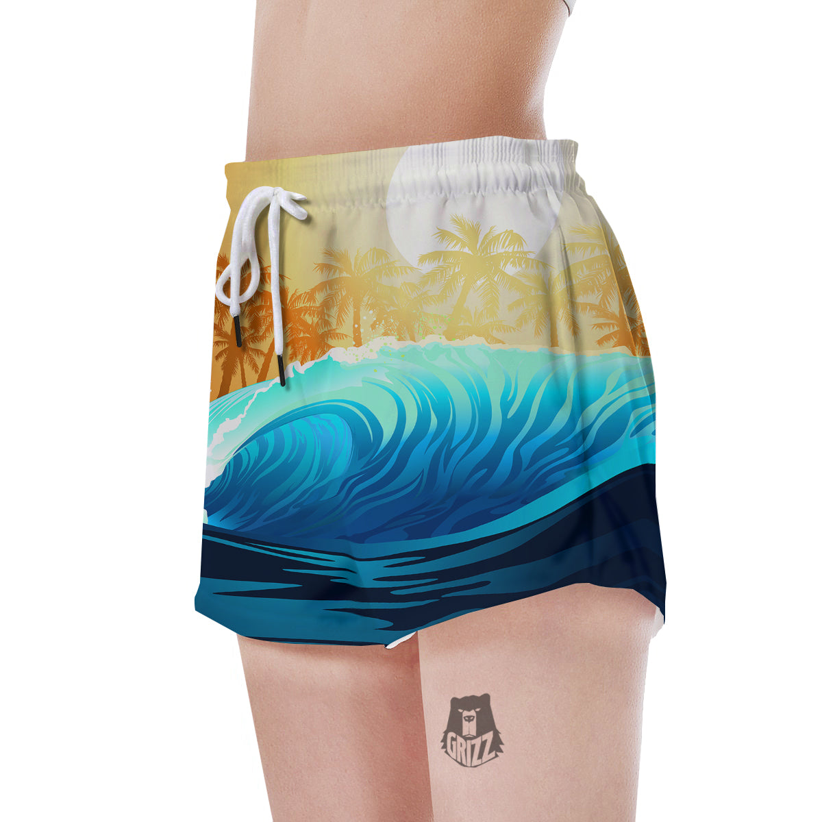 Sunrise Tropical Surfing Wave Print Women's Shorts-grizzshop