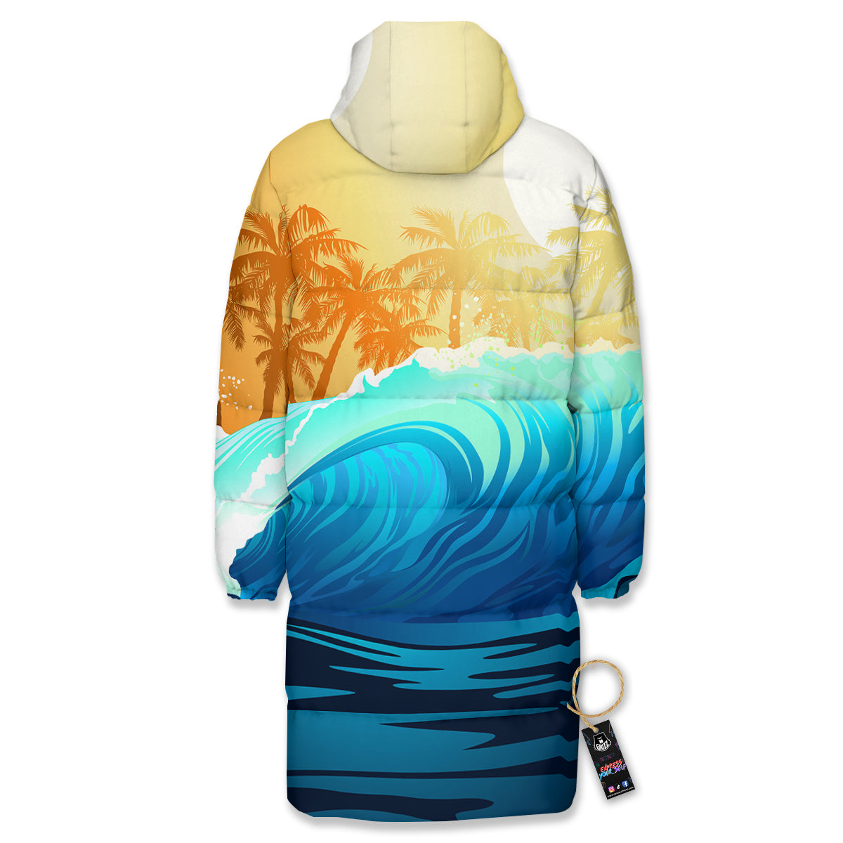 Sunrise Tropical Surfing Wave Print Long Down Jacket