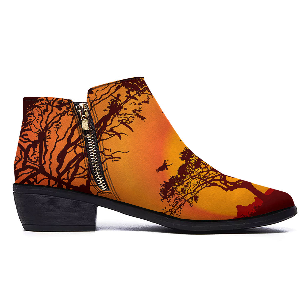 Sunset African Savanna Print Ankle Boots-grizzshop