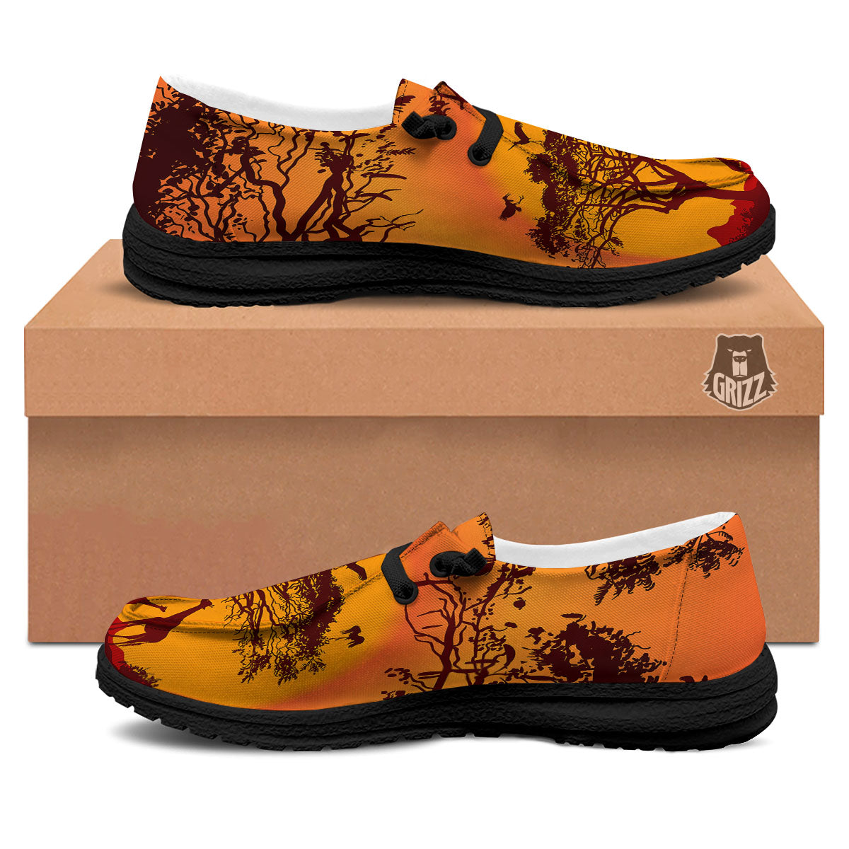 Sunset African Savanna Print Black Loafers-grizzshop
