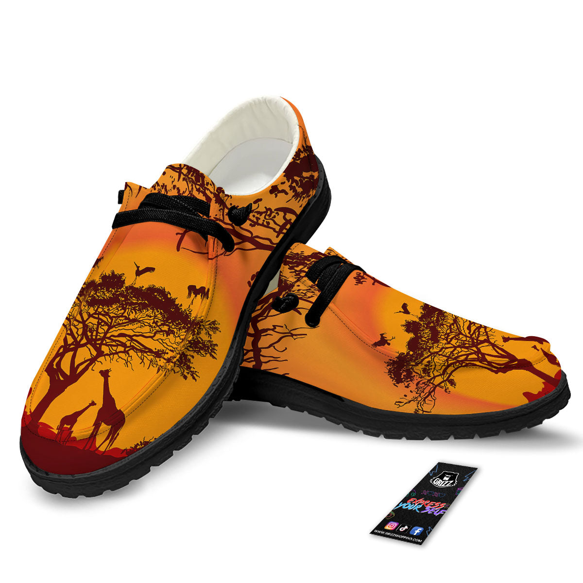 Sunset African Savanna Print Black Loafers-grizzshop