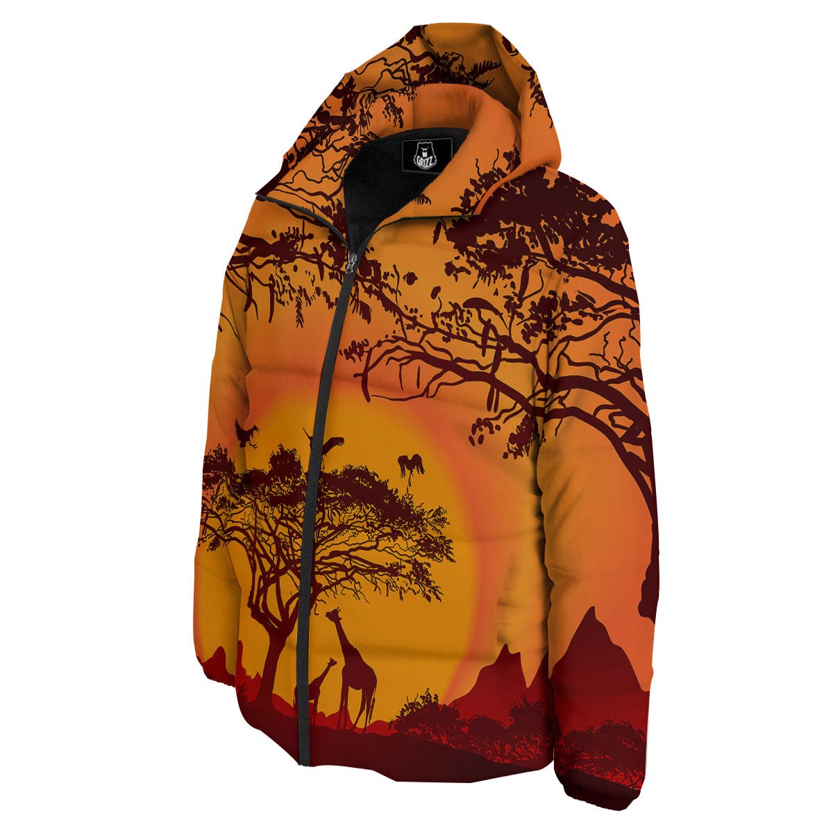 Sunset African Savanna Print Down Jacket-grizzshop