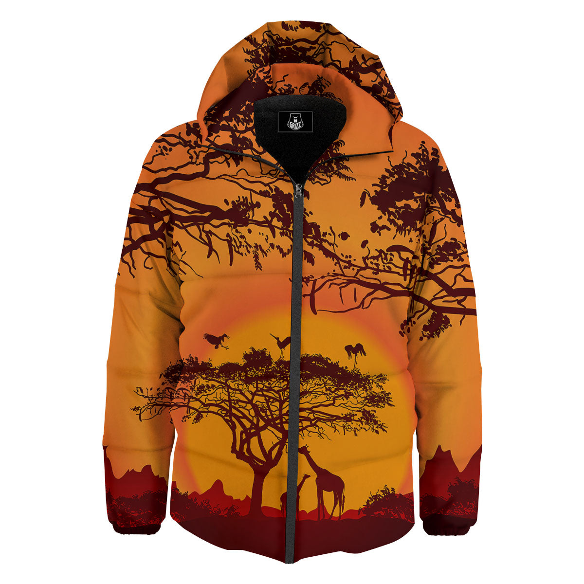 Sunset African Savanna Print Down Jacket-grizzshop