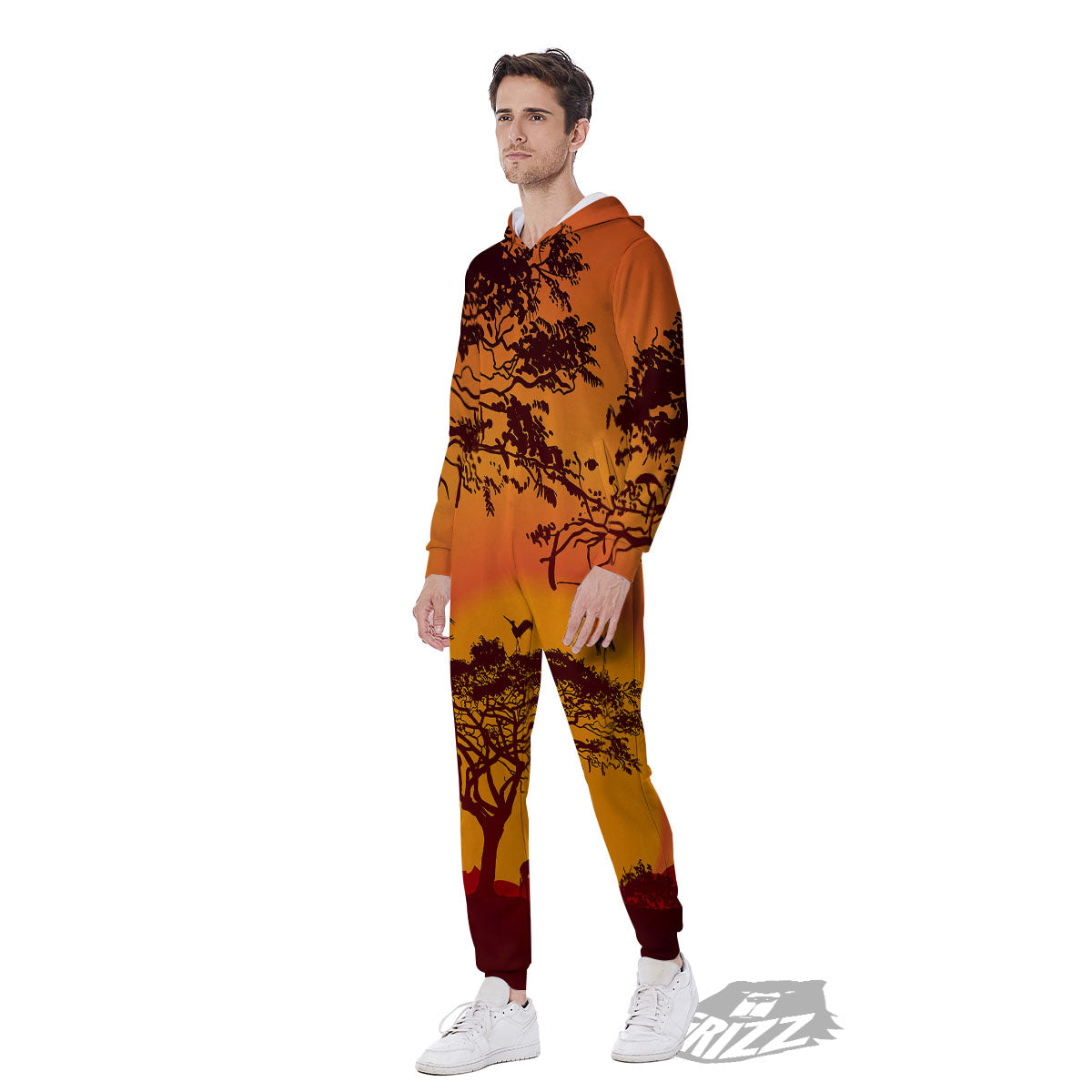 Sunset African Savanna Print Men's Jumpsuit-grizzshop