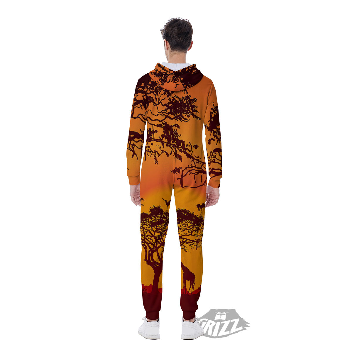 Sunset African Savanna Print Men's Jumpsuit-grizzshop