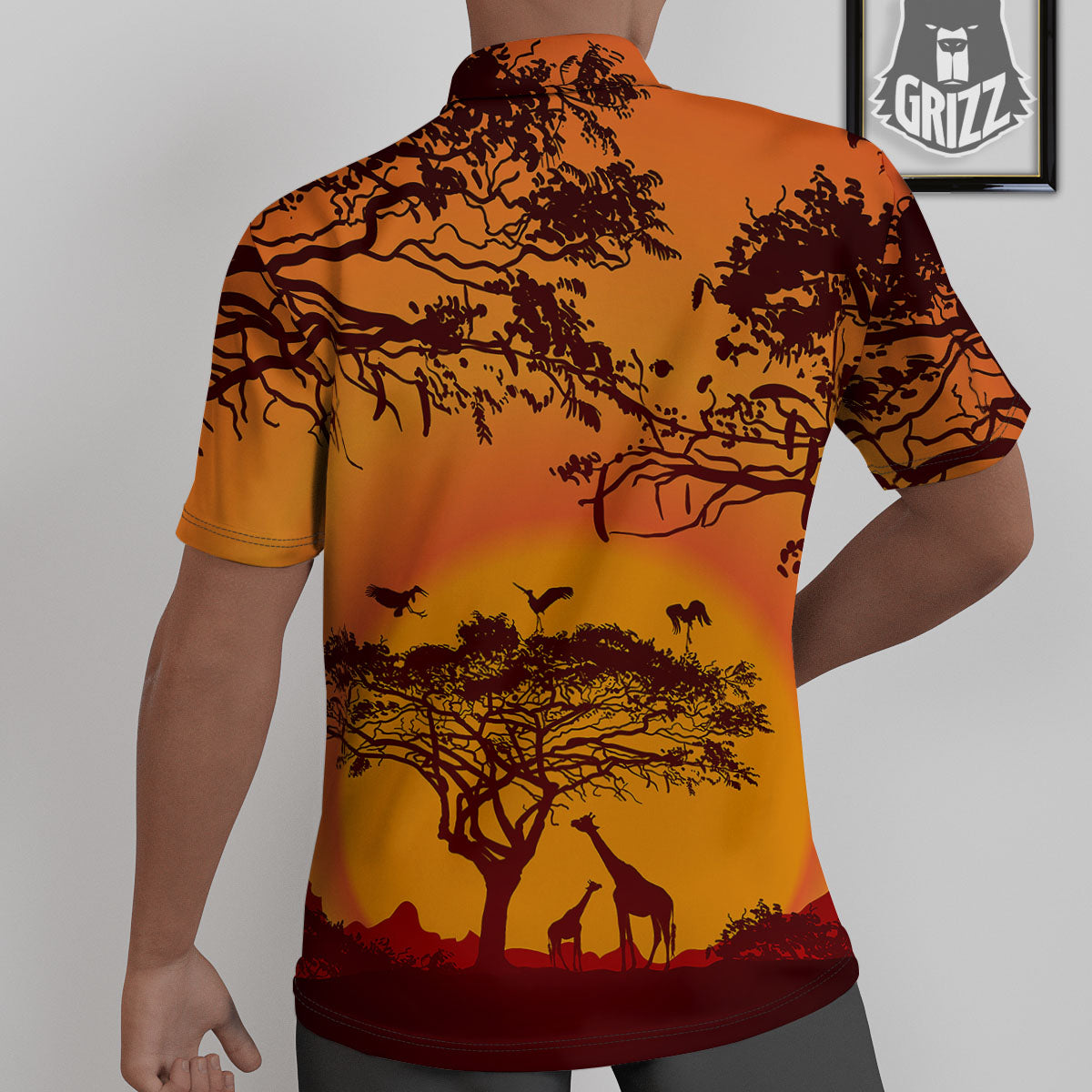 Sunset African Savanna Print Untucked Shirts-grizzshop