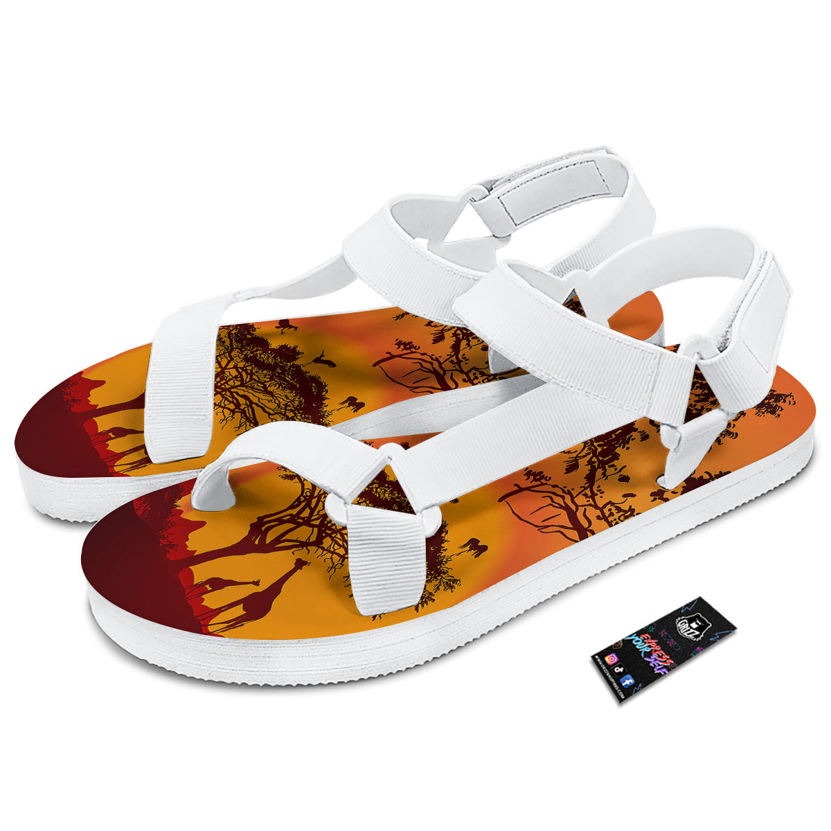 Sunset African Savanna Print White Open Toe Sandals-grizzshop