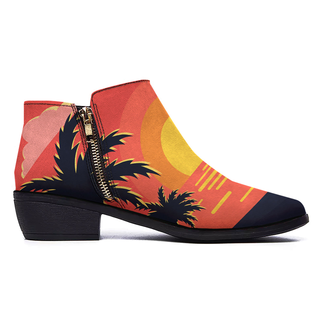 Sunset And Beach Pink Sky Print Ankle Boots-grizzshop