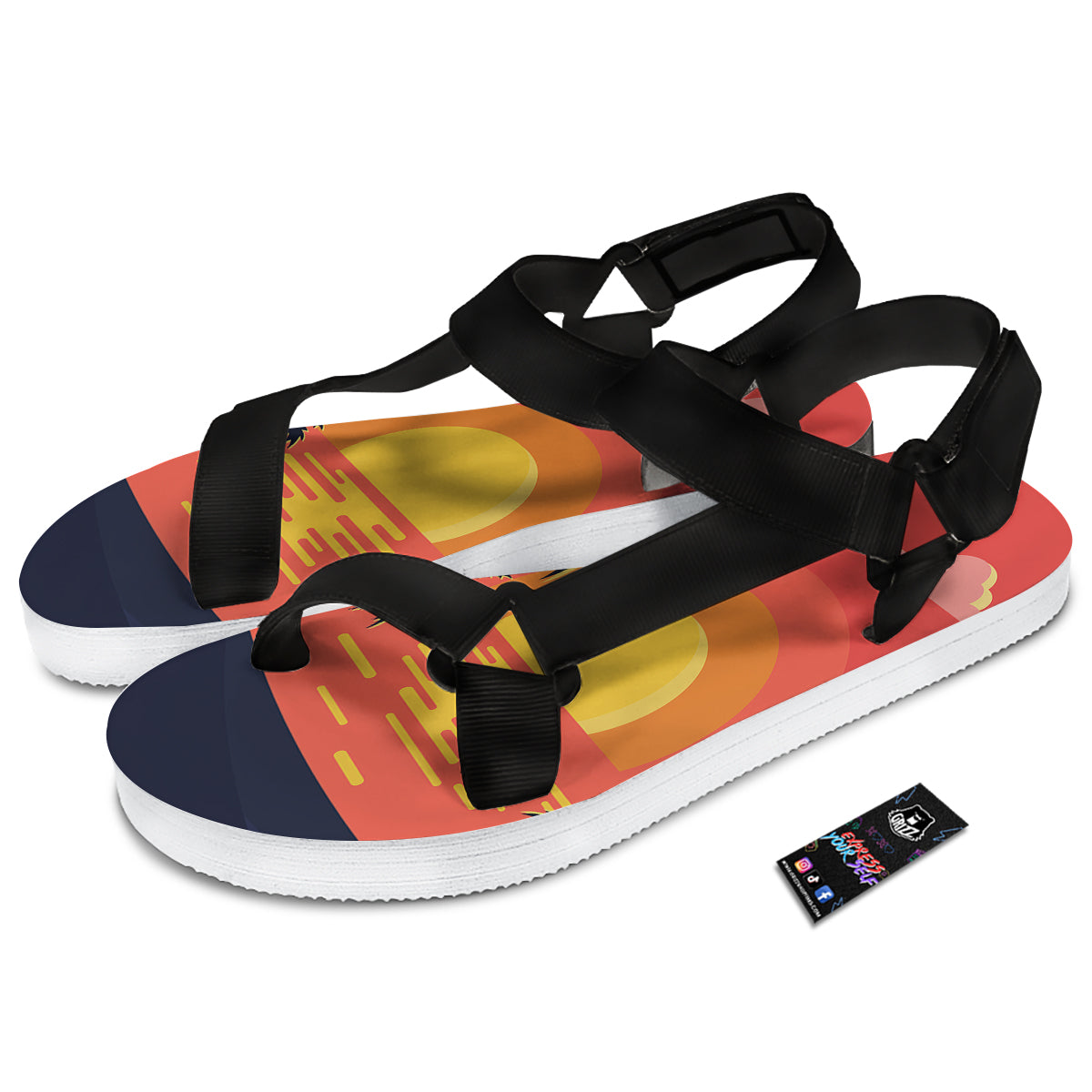 Sunset And Beach Pink Sky Print Black Open Toe Sandals-grizzshop