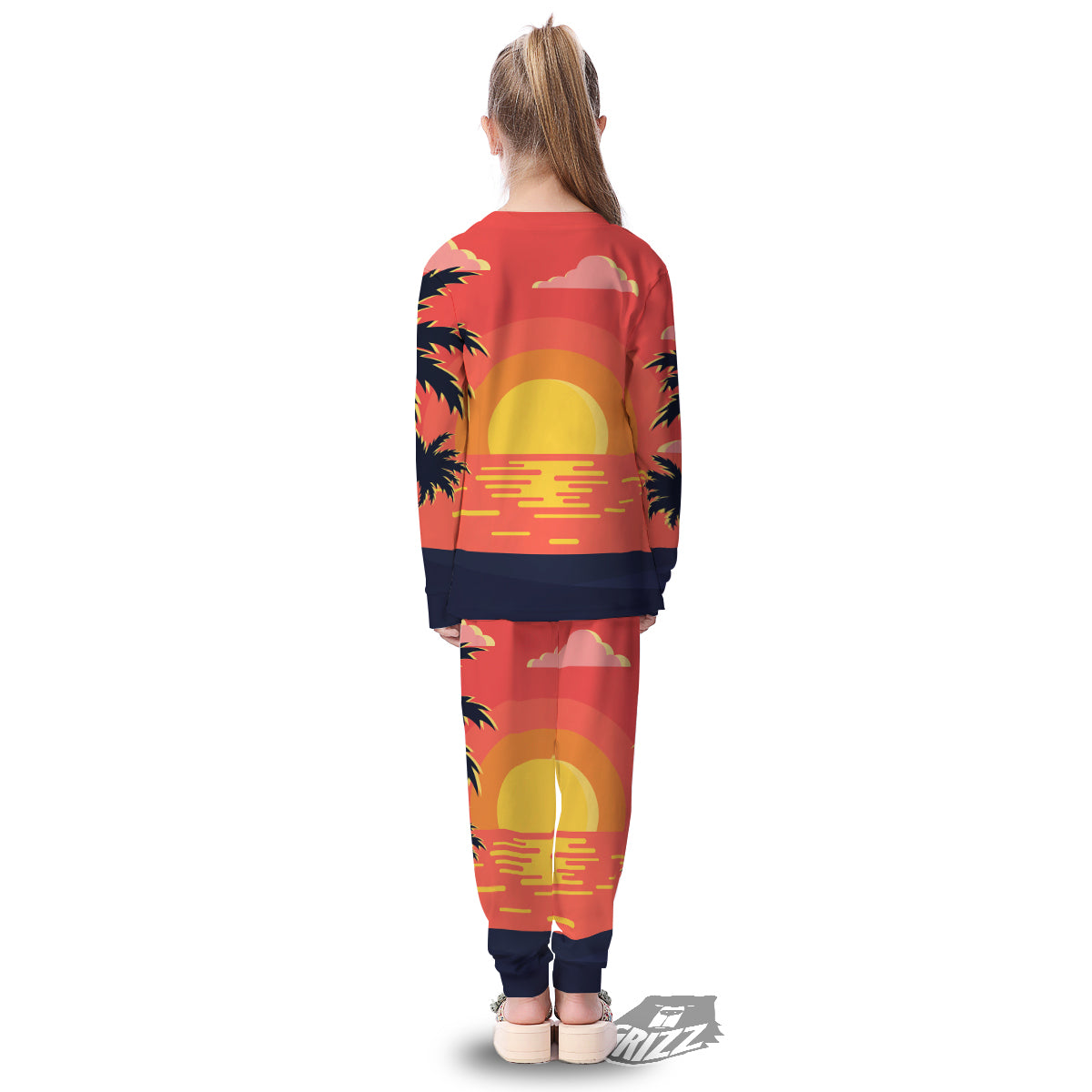 Sunset And Beach Pink Sky Print Kid's Pajamas-grizzshop