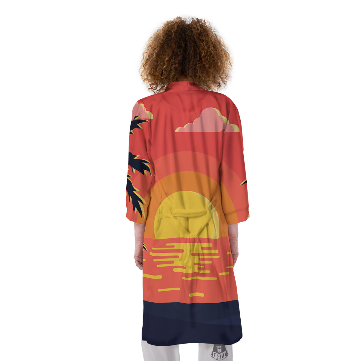 Sunset And Beach Pink Sky Print Kimono-grizzshop
