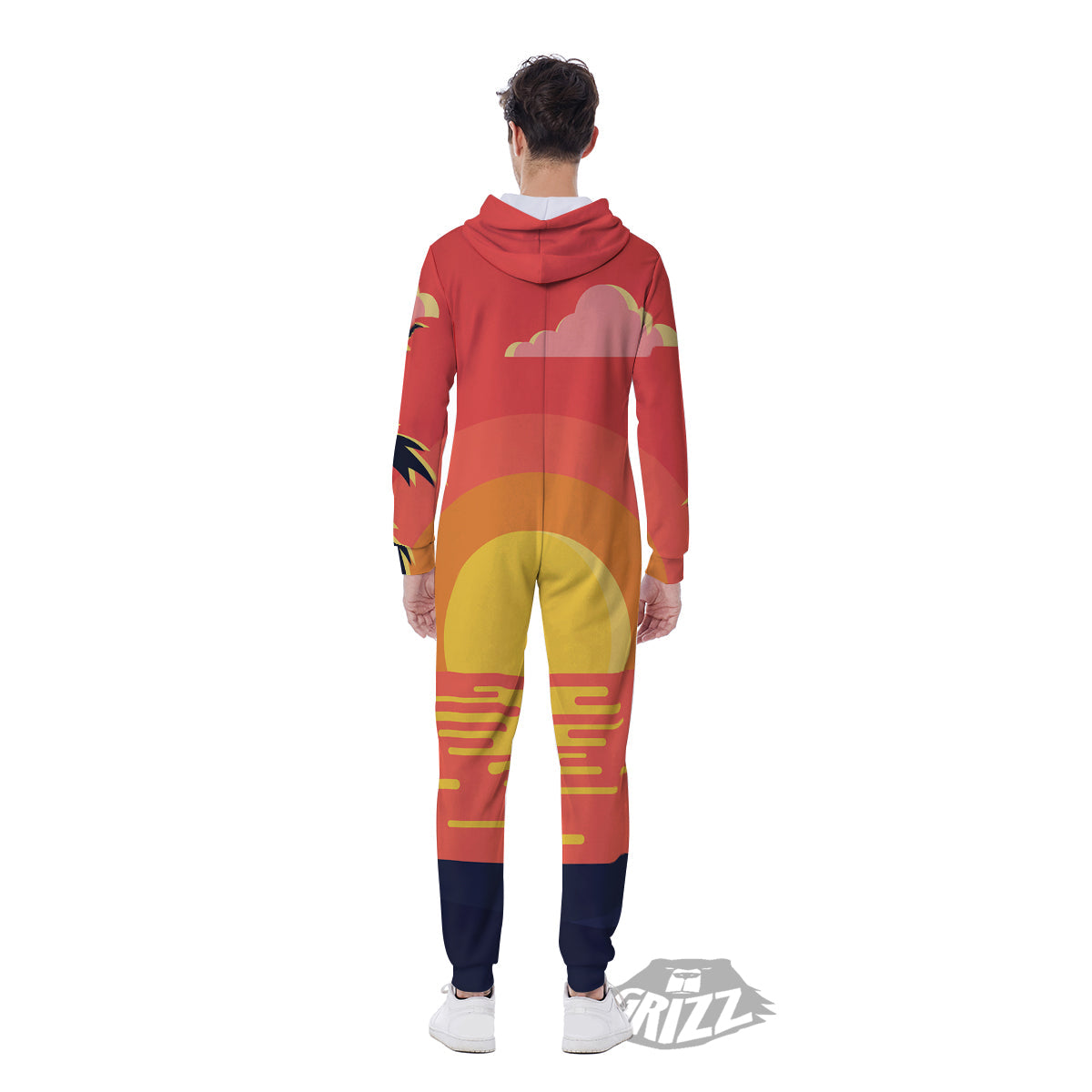 Sunset And Beach Pink Sky Print Men's Jumpsuit-grizzshop