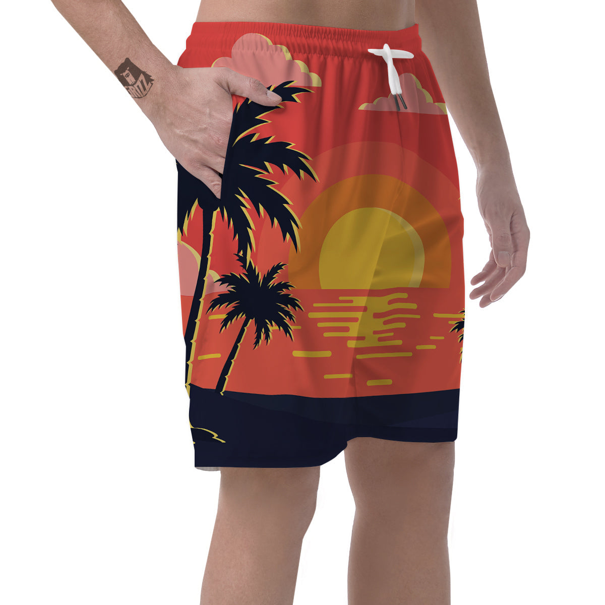 Sunset And Beach Pink Sky Print Men's Shorts-grizzshop