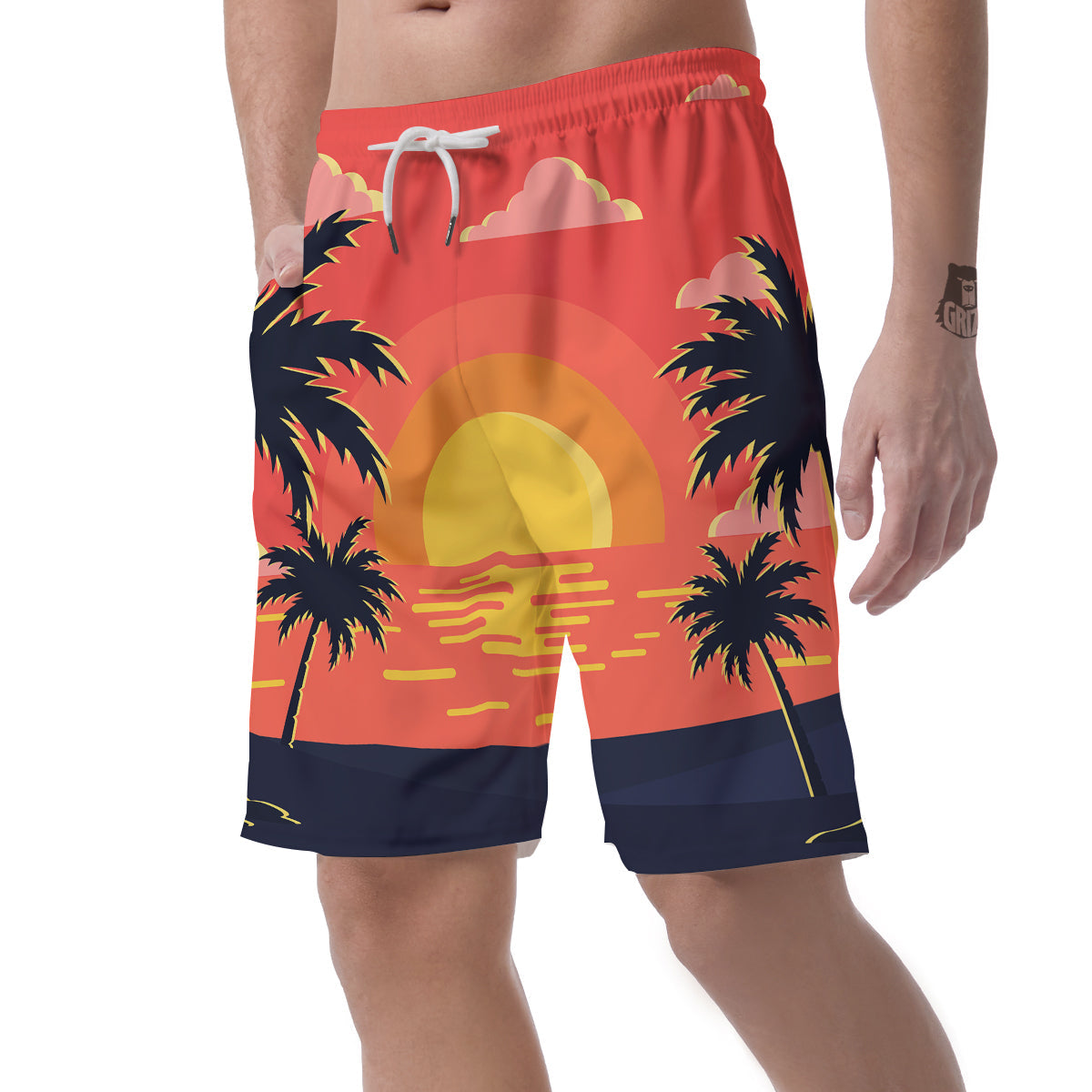 Sunset And Beach Pink Sky Print Men's Shorts-grizzshop