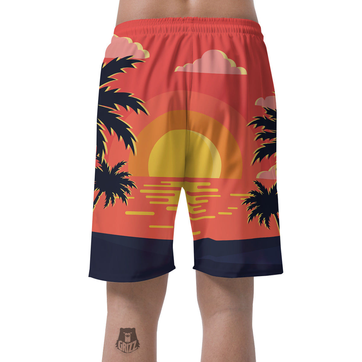 Sunset And Beach Pink Sky Print Men's Shorts-grizzshop