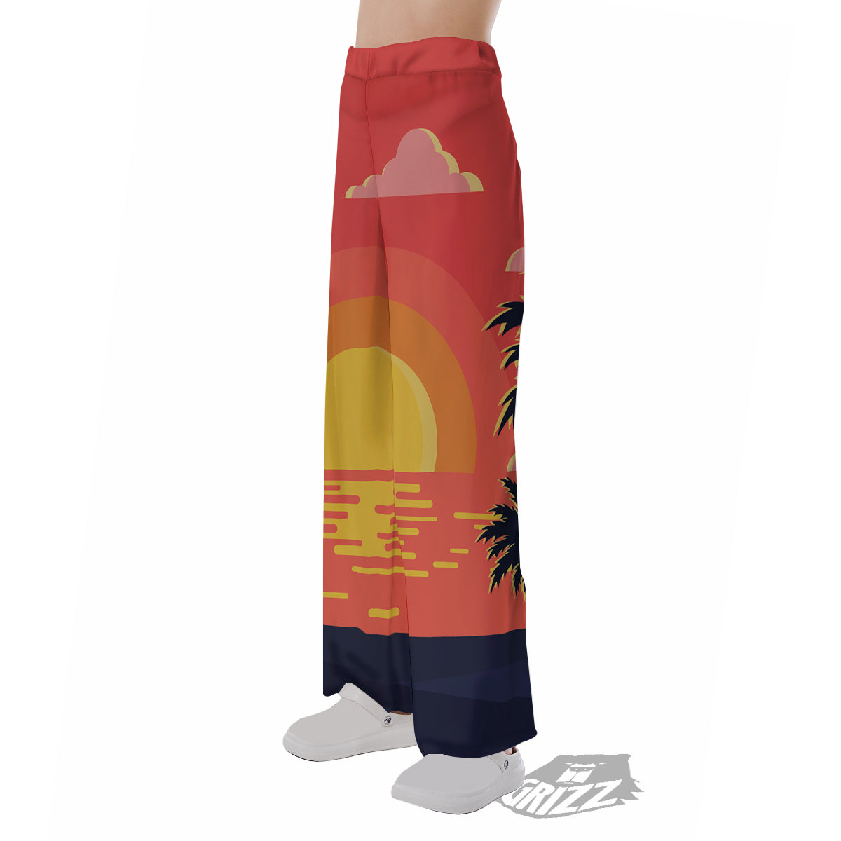 Sunset And Beach Pink Sky Print Pajama Pants-grizzshop