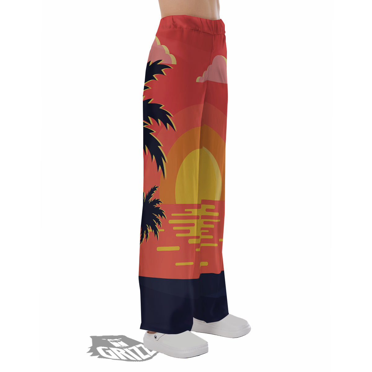 Sunset And Beach Pink Sky Print Pajama Pants-grizzshop