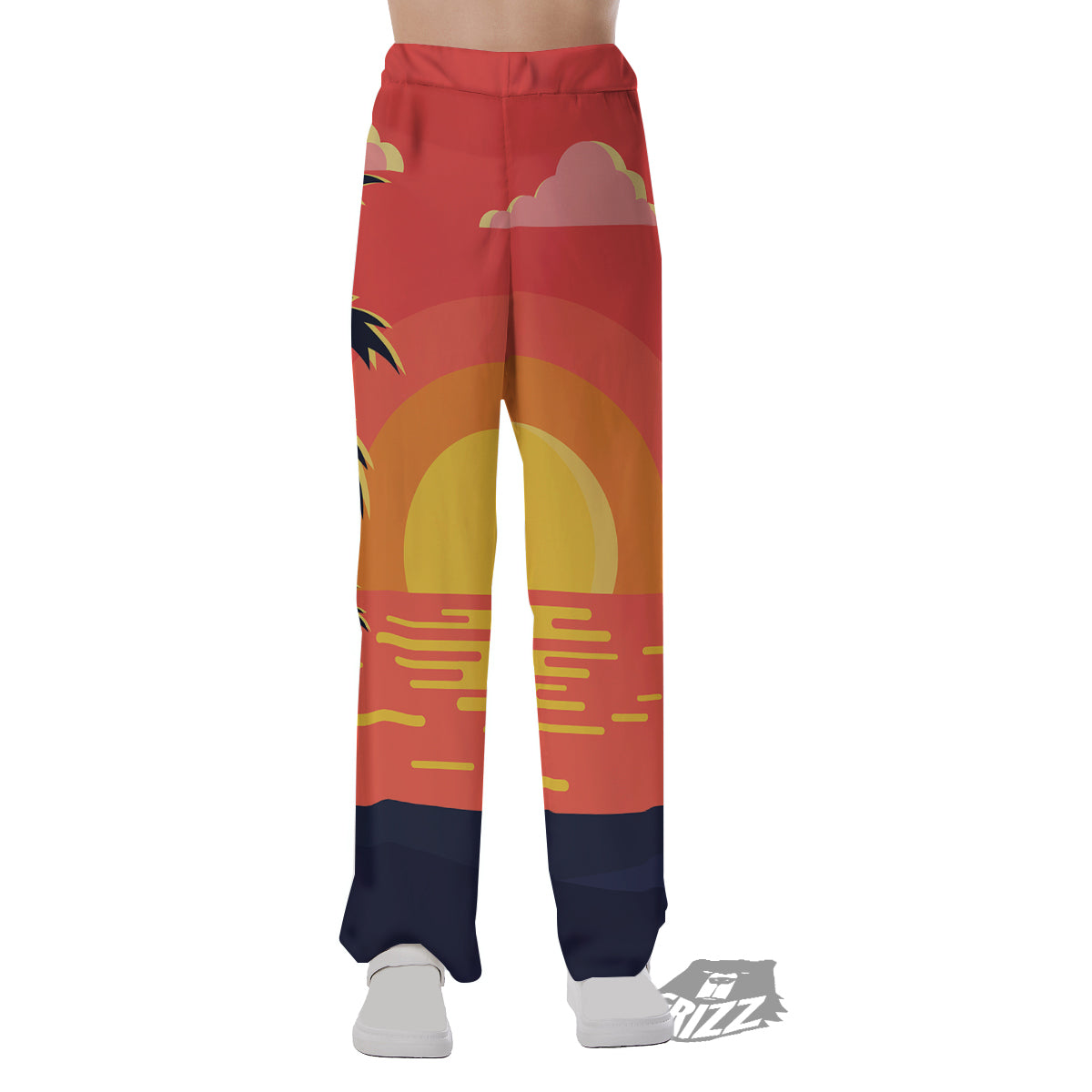 Sunset And Beach Pink Sky Print Pajama Pants-grizzshop