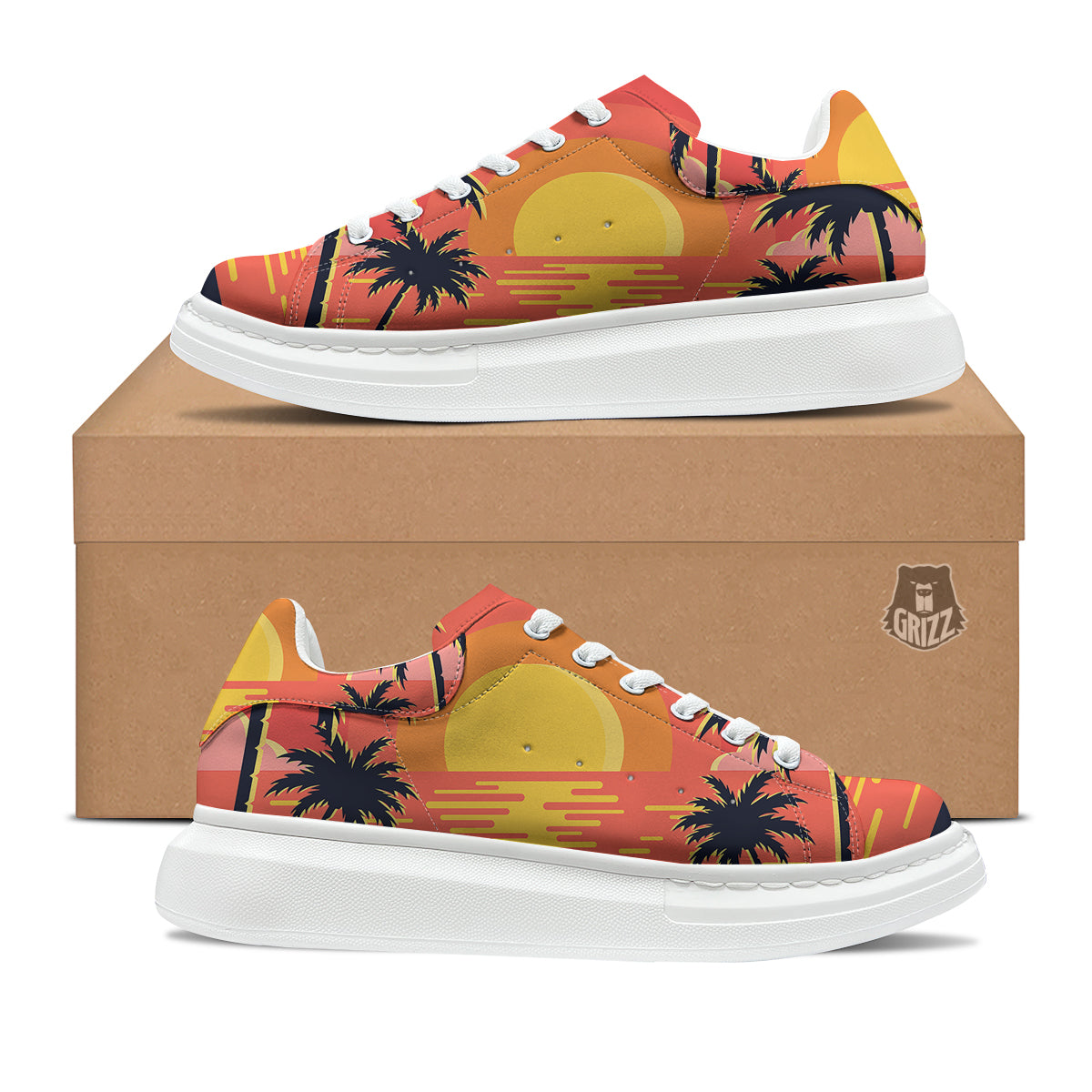 Sunset And Beach Pink Sky Print Platform Shoes-grizzshop
