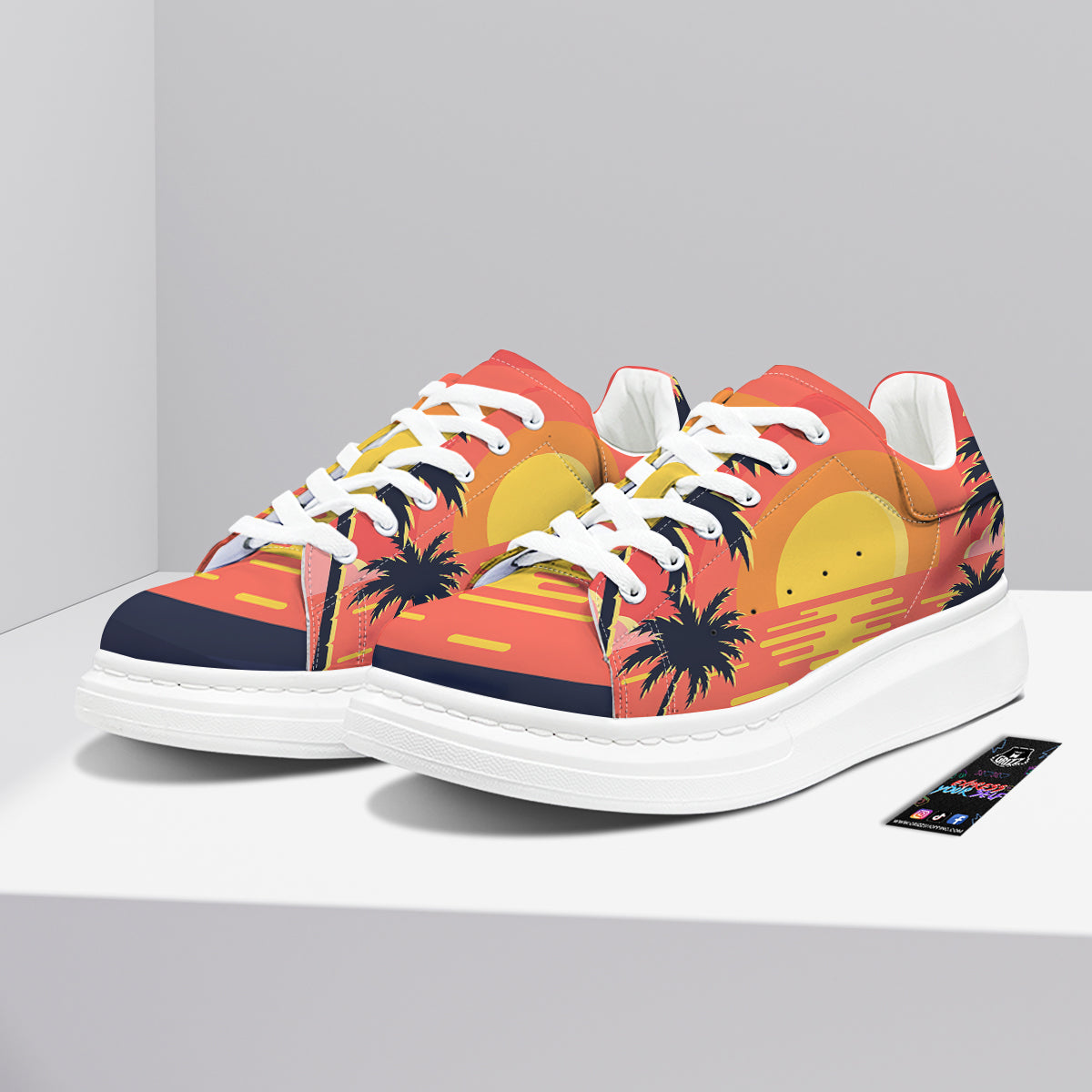 Sunset And Beach Pink Sky Print Platform Shoes-grizzshop