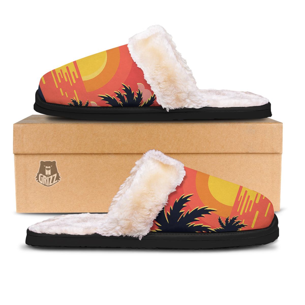 Sunset And Beach Pink Sky Print Slippers-grizzshop