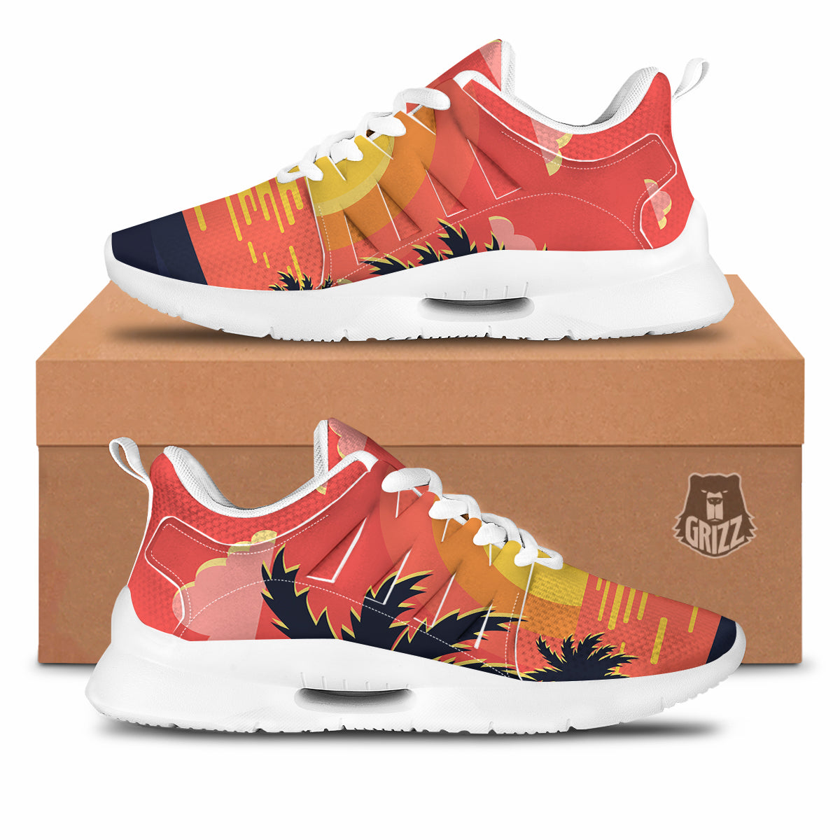 Sunset And Beach Pink Sky Print Tennis Shoes-grizzshop