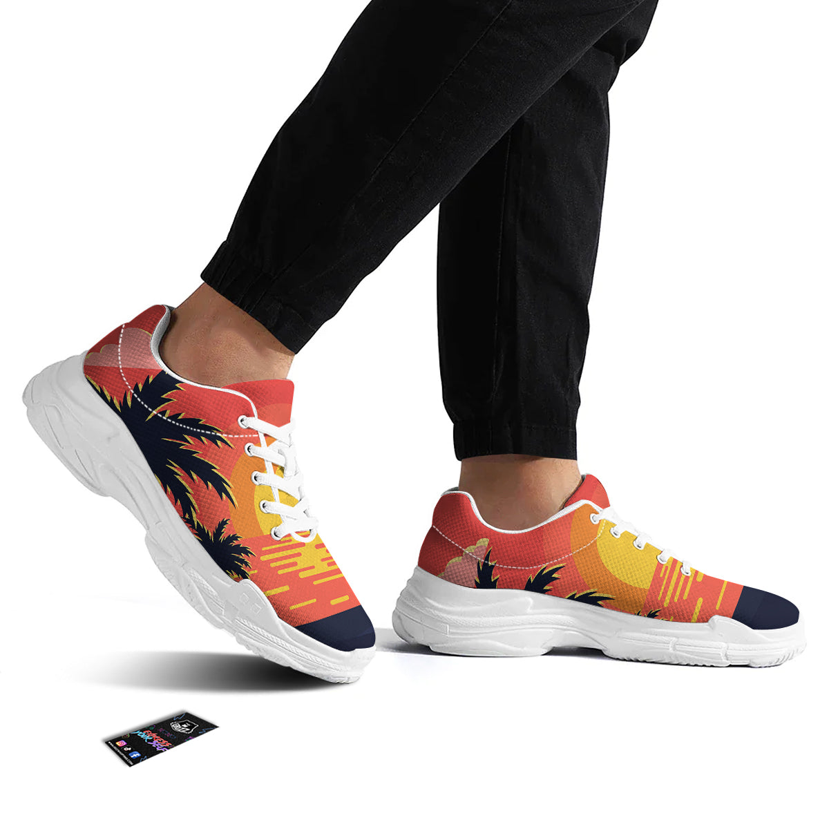 Sunset And Beach Pink Sky Print White Chunky Shoes-grizzshop