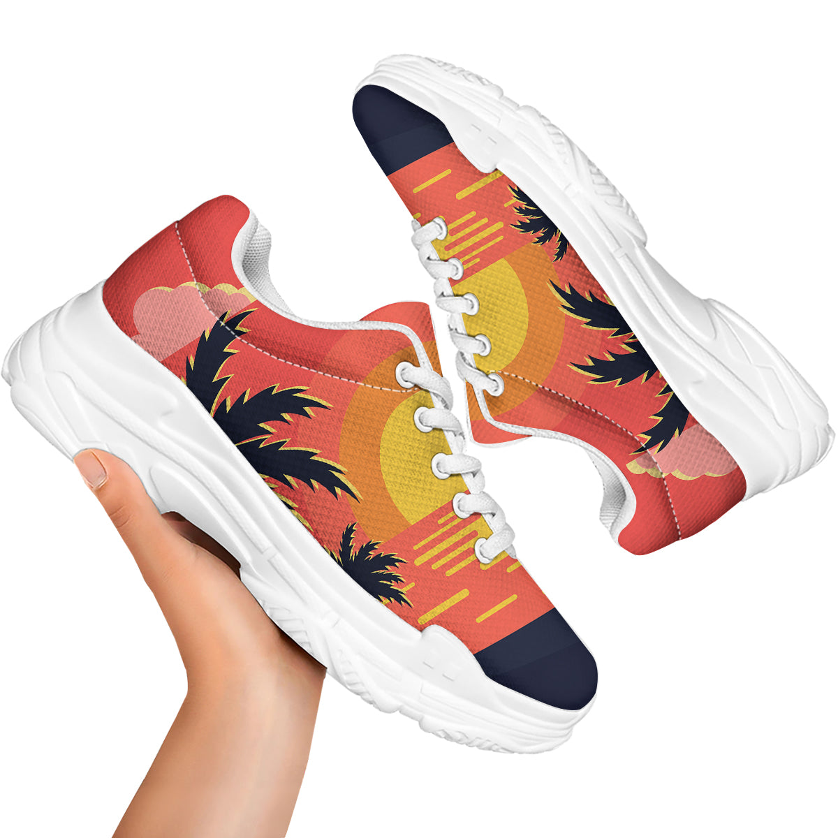 Sunset And Beach Pink Sky Print White Chunky Shoes-grizzshop